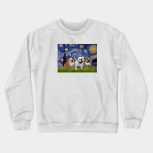 Starry Night Adapted to Include Three English Bulldogs Crewneck Sweatshirt